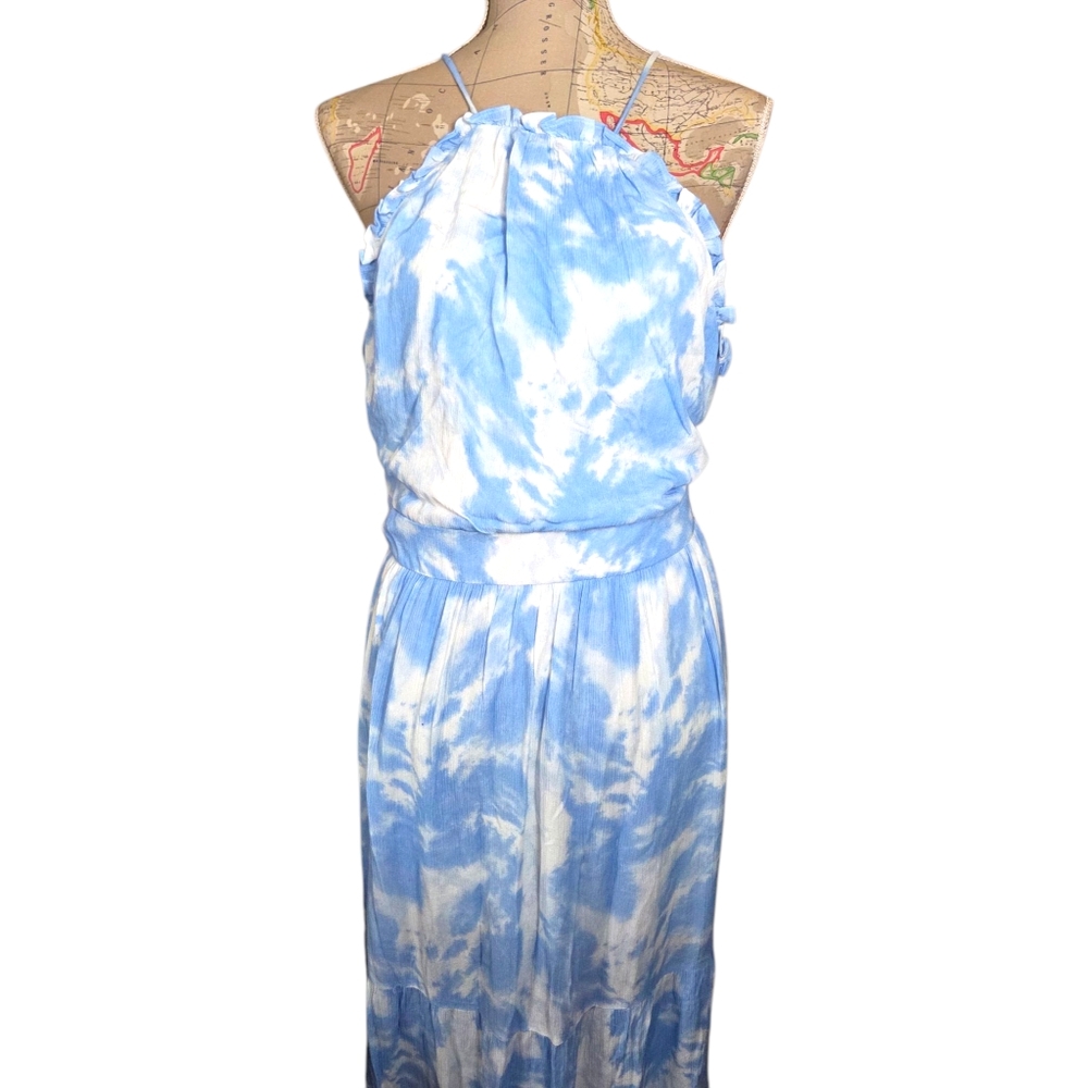 ALEXIA ADMOR Size 14 Blue White Apron Halterneck Open Back Tiered Maxi Dress NWT - Picture 6 of 14